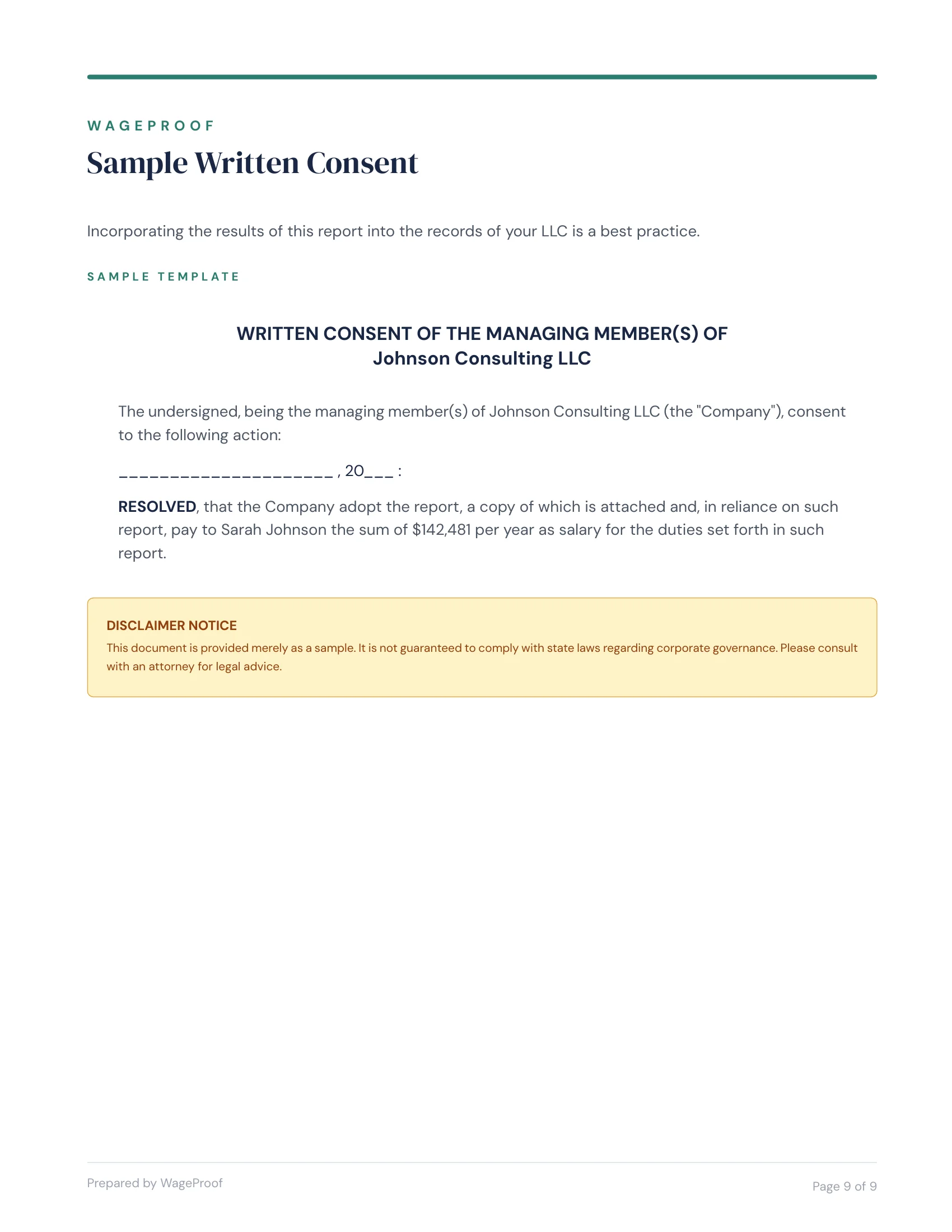 Report page: Board Resolution