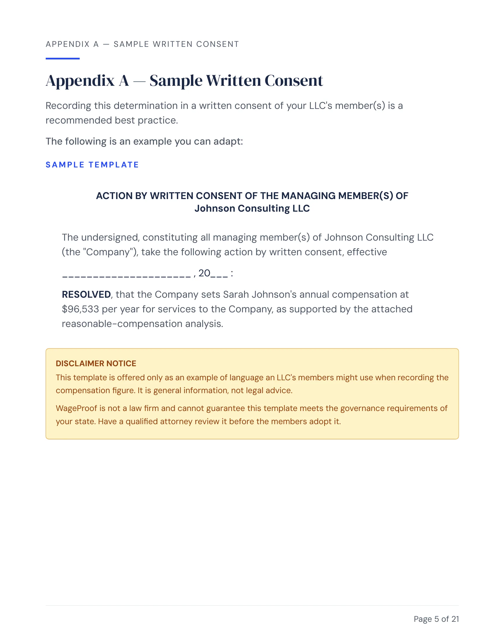 Report page: Sample Written Consent