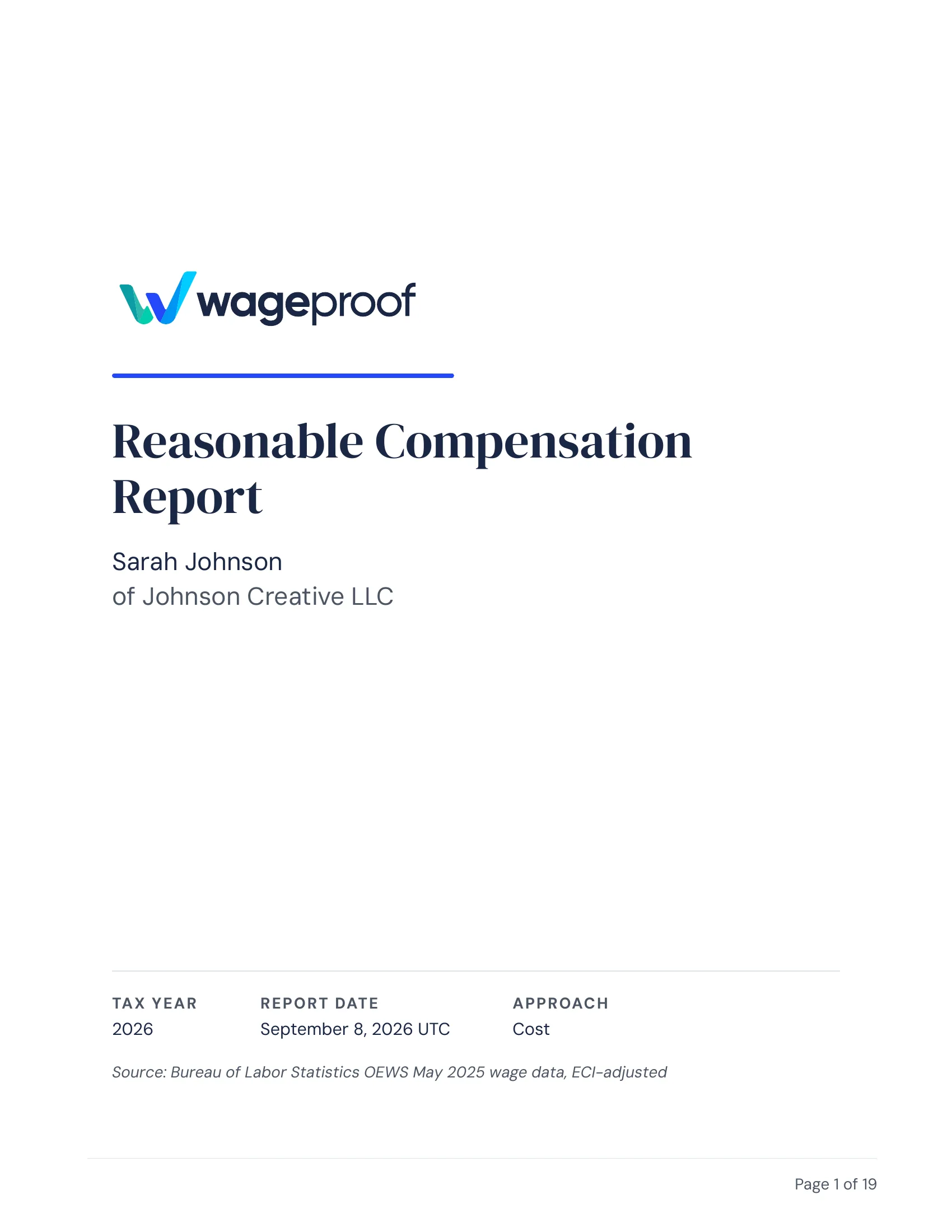 Sample reasonable compensation report cover page