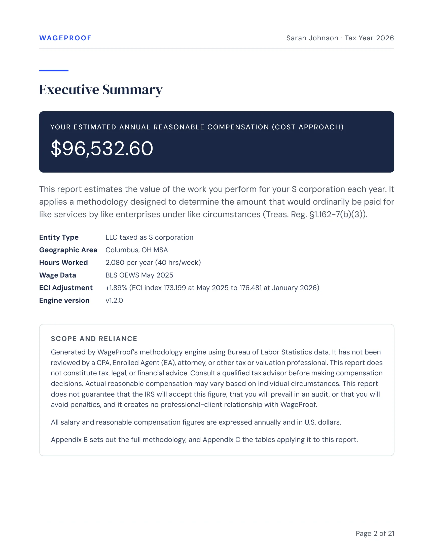 Report page: Executive Summary