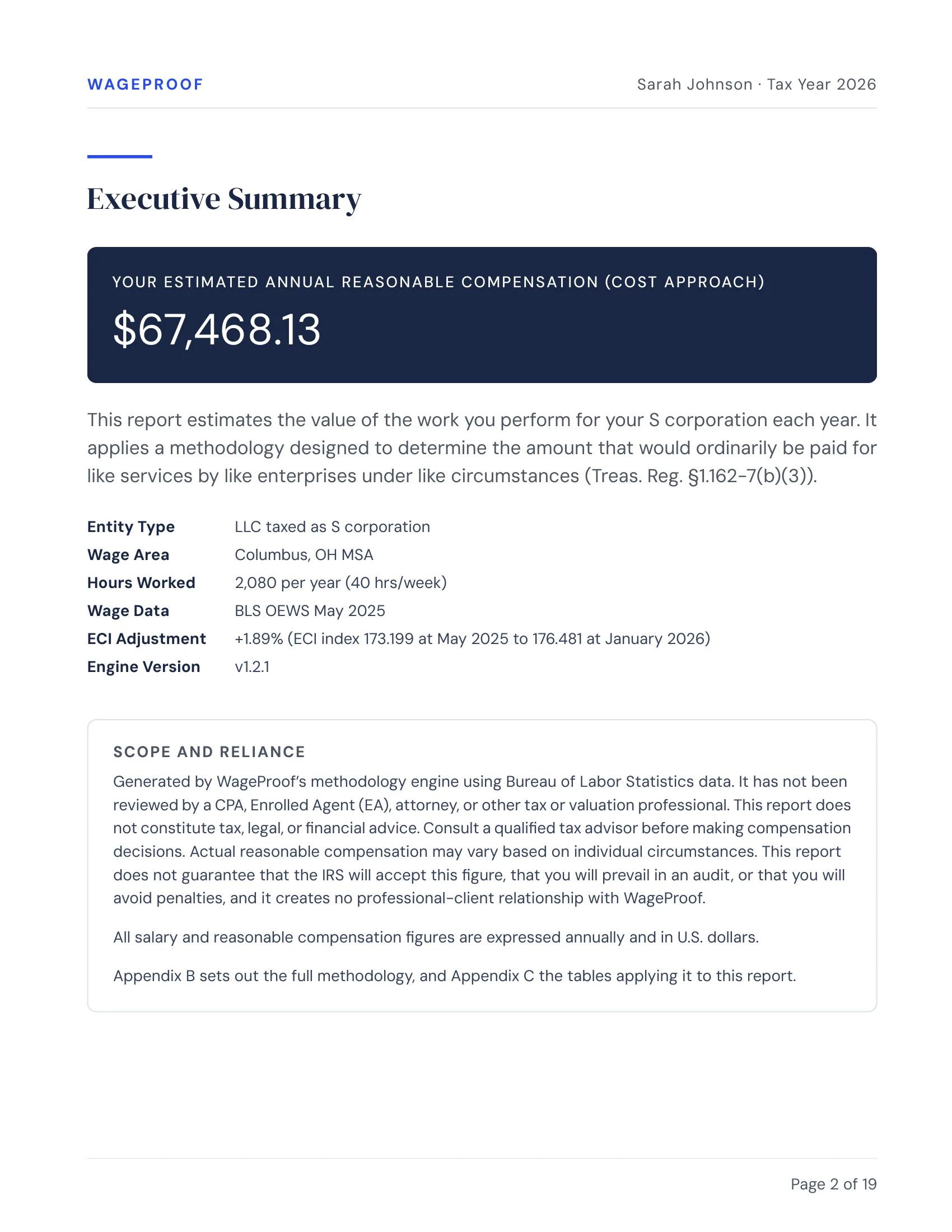 Report page: Executive Summary